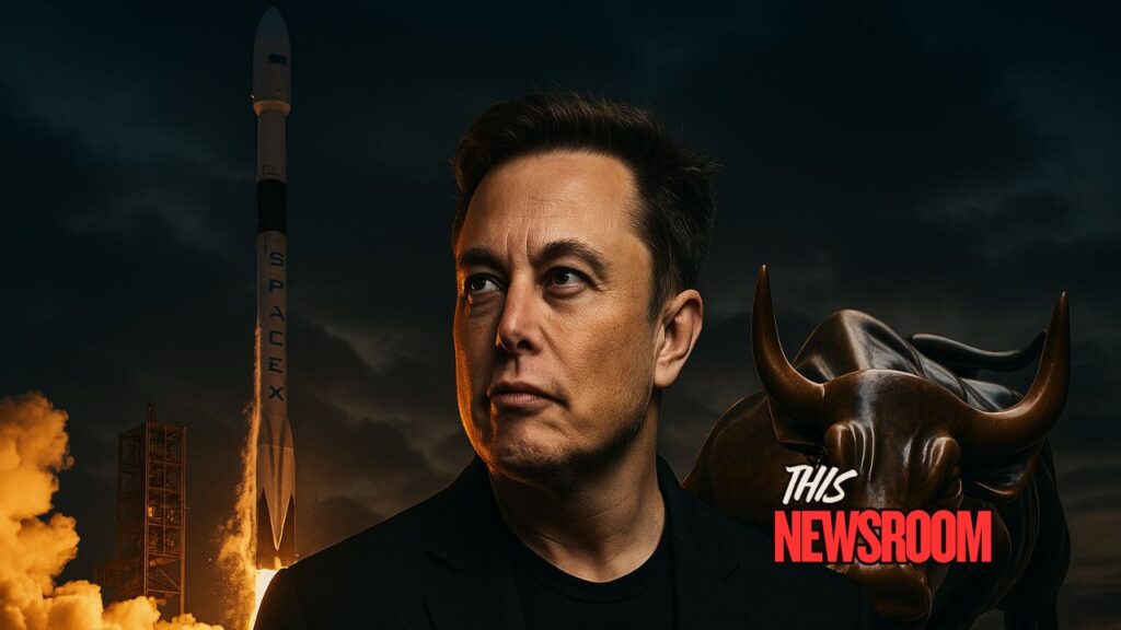 SpaceX rocket launch representing Elon Musk’s SpaceX IPO teaser and projected $1.5 trillion valuation.