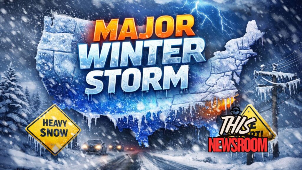 U.S. winter storm forecast showing snow, ice, and cold temperatures across multiple states