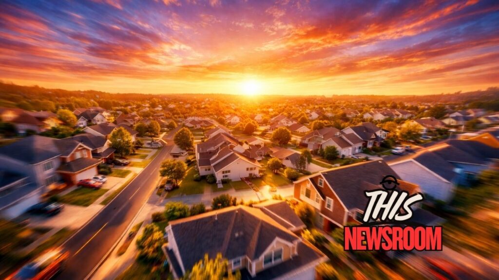 A wide view of suburban American homes representing the U.S. housing market as mortgage rates remain elevated in 2026