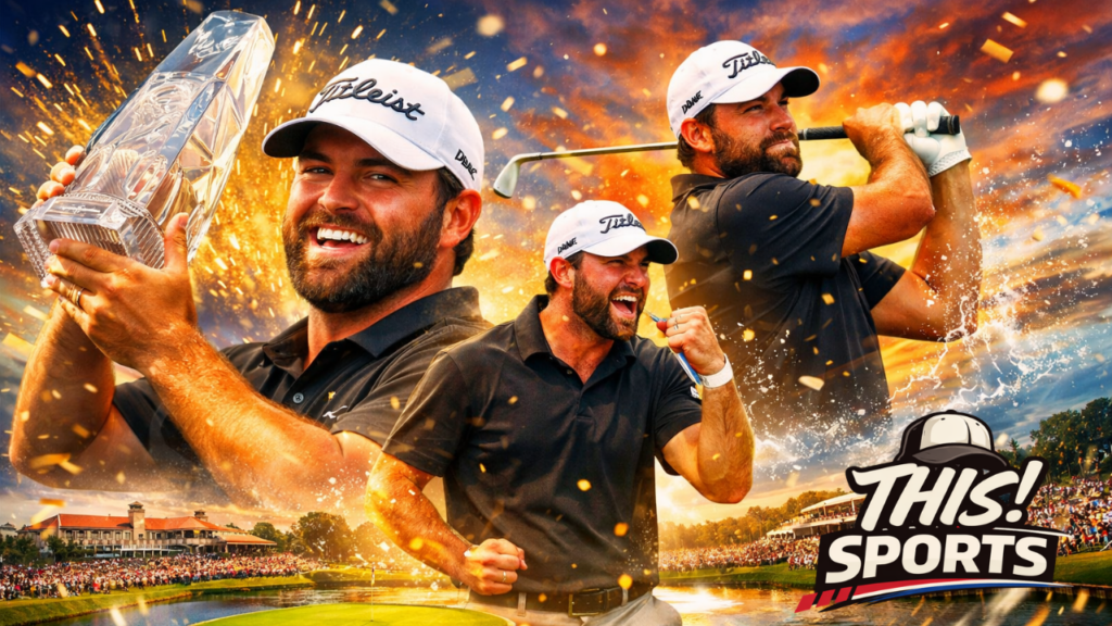 Cameron Young celebrating victory at The Players Championship at TPC Sawgrass